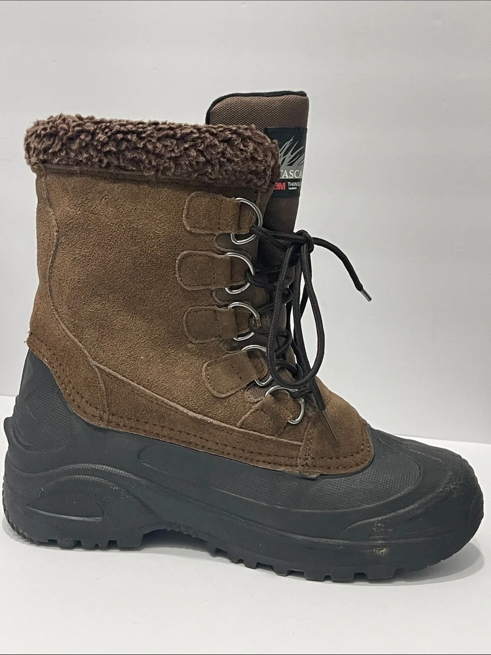 Itasca Thinsulate Brown Leather Winter Snow Boots Size 9 Faux Fur